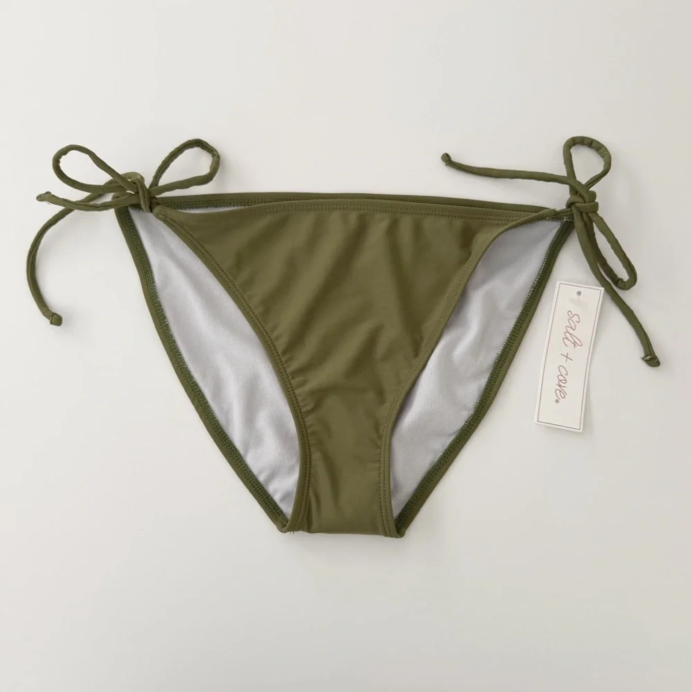 Salt + Cove Bikini Bottom Juniors Size Large Olive Green Side Tie Swim NWT